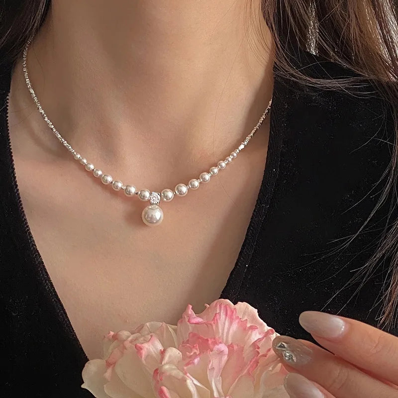 Broken Silver Pearl Necklace for Women Niche Design Collarbone Chain Quake