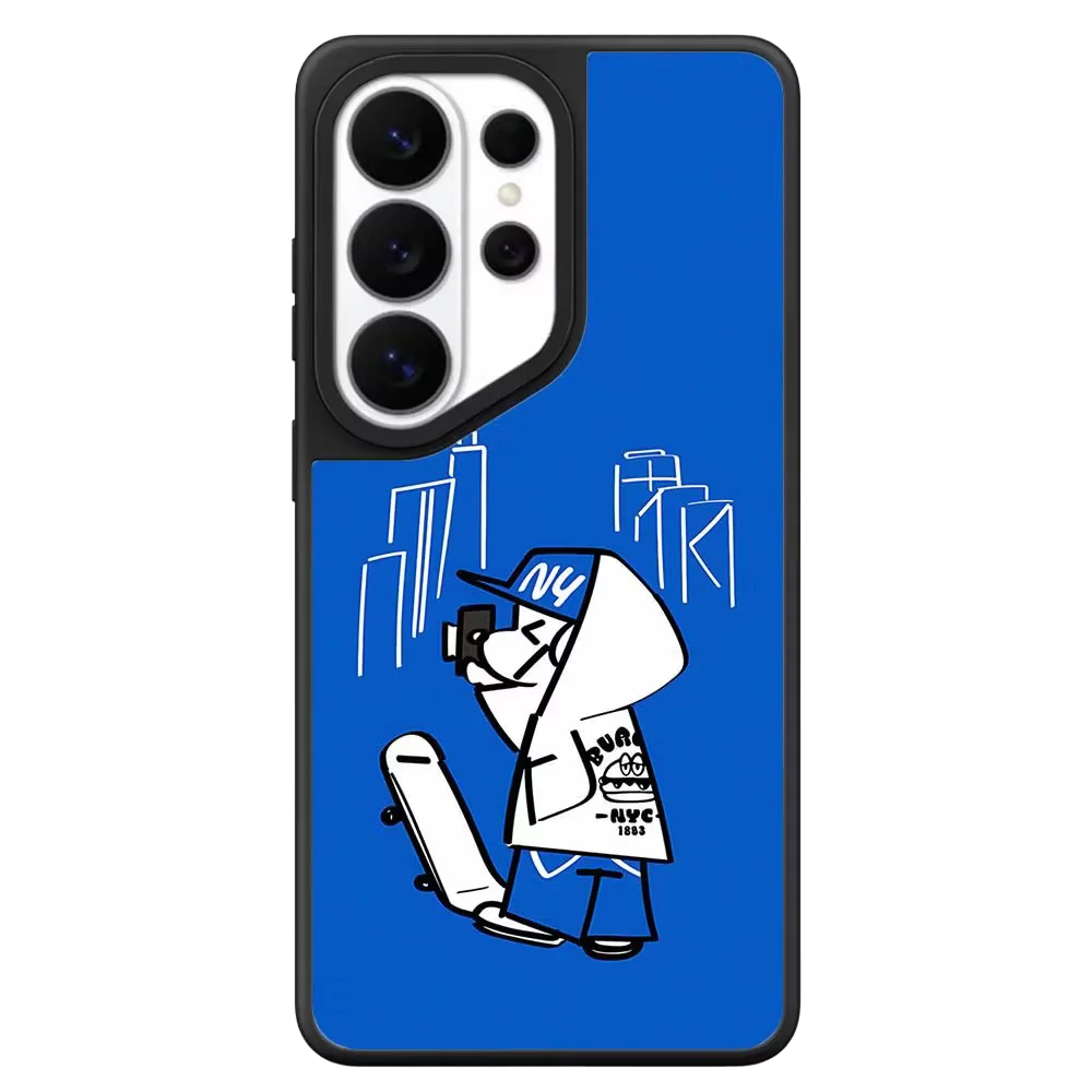Blue Background New York Dog Mirror Surface Magnetic Phone Cover for Samsung Galaxy S23 S24 S25 S26 Ultra S26+ Plus Case Quake no magsafe for Galaxy S26 Plus