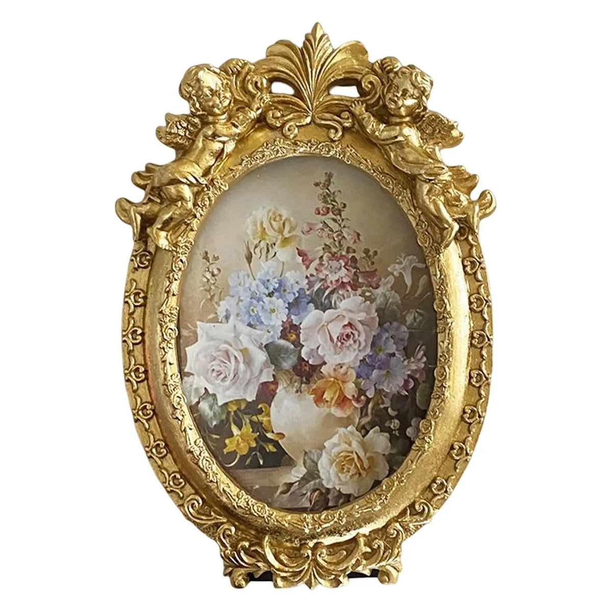 Photo Frame Picture Display Holder Embossed Angel Tabletop Hanging Ornate Desktop Picture Frame for Office Home Kitchen Quake