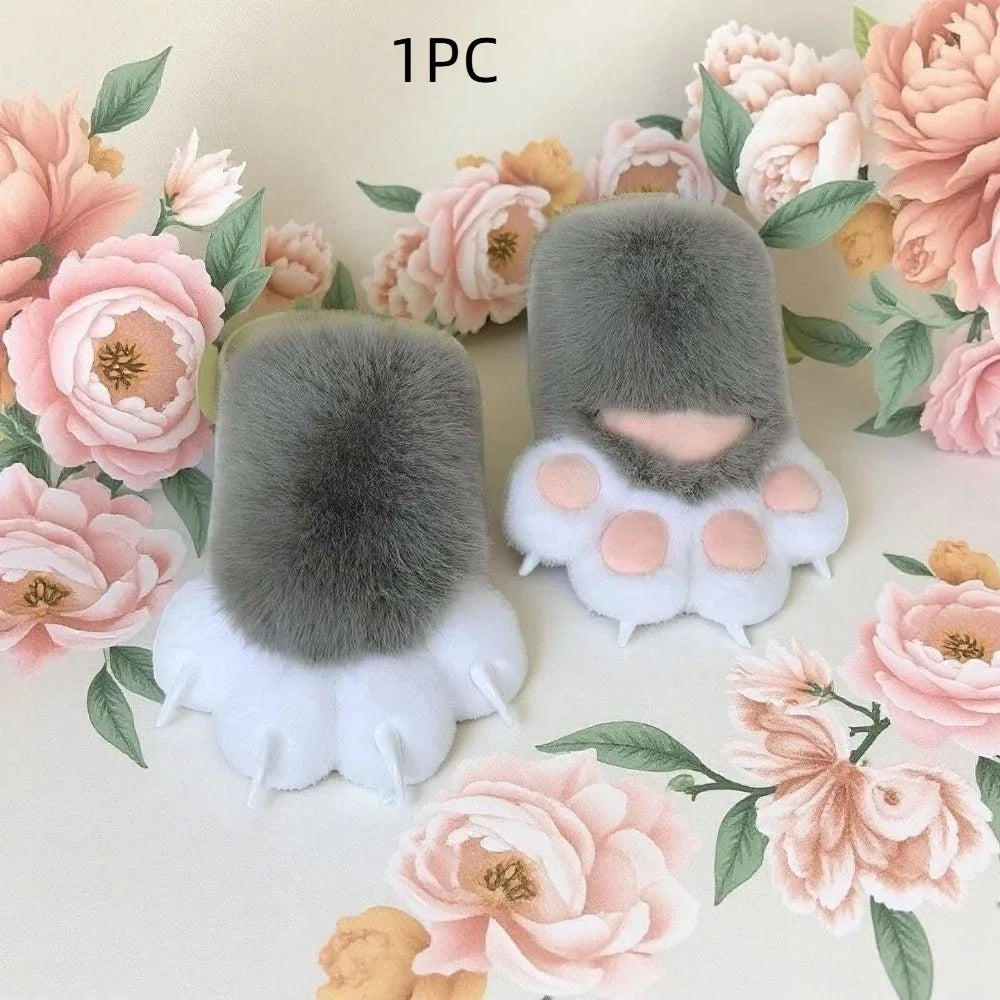 1Pc New Plush Cosplay Cat Paw Glove Thicken Cartoon Cat Claw Mittens Squeaking Animal Cosplay Glove Props Quake Grey 6