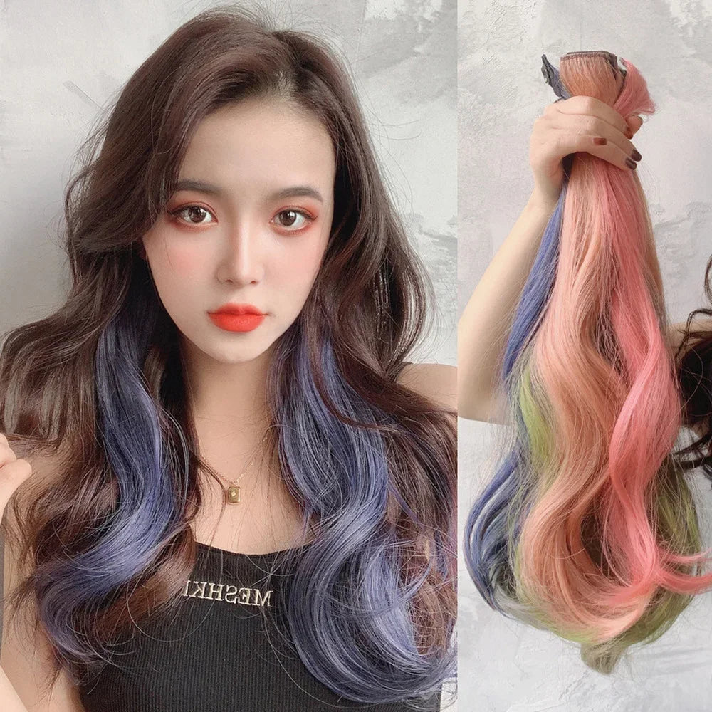 55cm Synthetic Hairclip in Curly Hair Extension Colored Curling Hairclip Hair Piece Invisible Hair Style Extension False Piece Quake