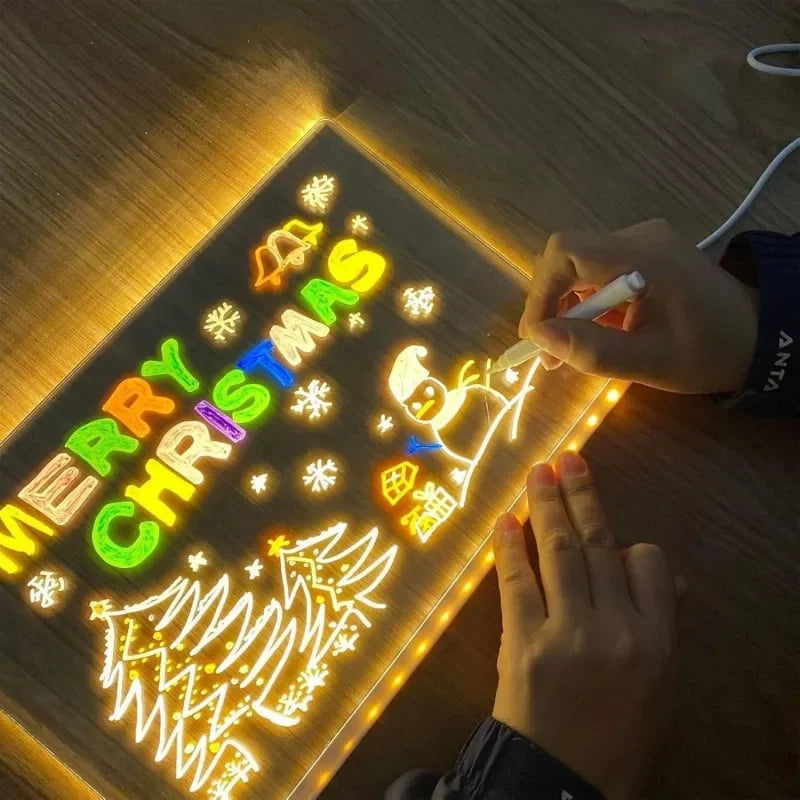 Light Up Acrylic Message Board Rewritable DIY Children's Glowing Drawing Board Message Lamp With 7 Colorful Pens Quake
