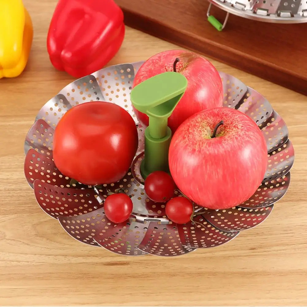 Stainless Steel Folding Steamer Basket Lotus Adjustable Vegetable Steamer Insert for Pot Pressure Cooker Fruit Basket Drainer Quake
