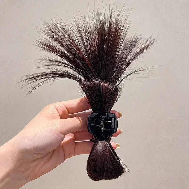 Women Simple Hair Claw Lazy Feather Ponytail Claw Korean Fashion Meatball Crab Clip Fake Hair Clamp High Ponytail Accessories Quake dark brown