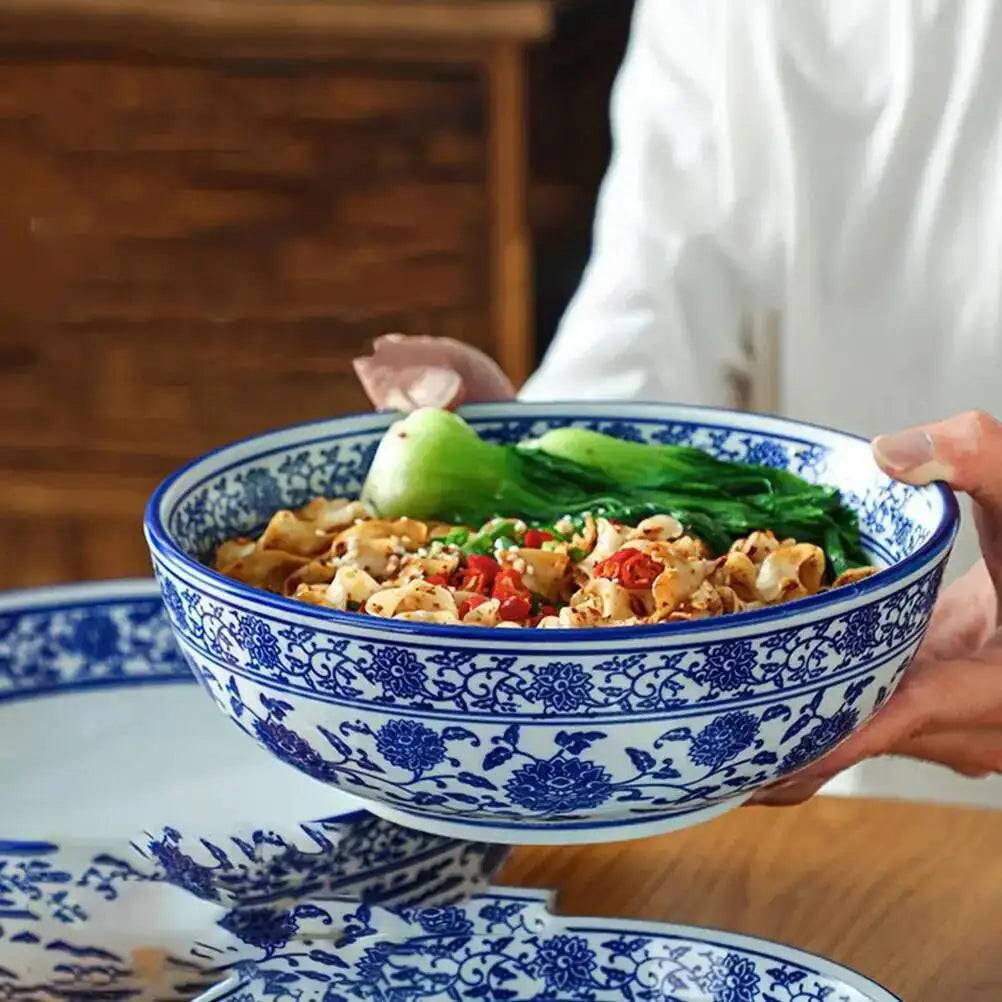 Chinese Ceramic Bowl Blue And White Noodles Soup Rice Bowl Quake