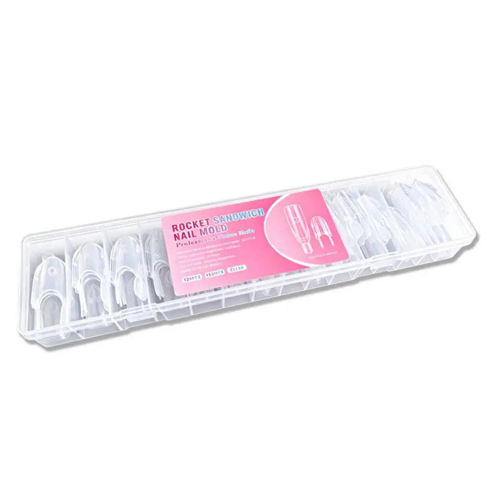 1/3boxesDual Nail Forms with Box,Clear Rocket Sandwich Top & Bottom Forms for Poly Gel Nail Extension, Full Cover Manicure Tools Quake 1Boxes