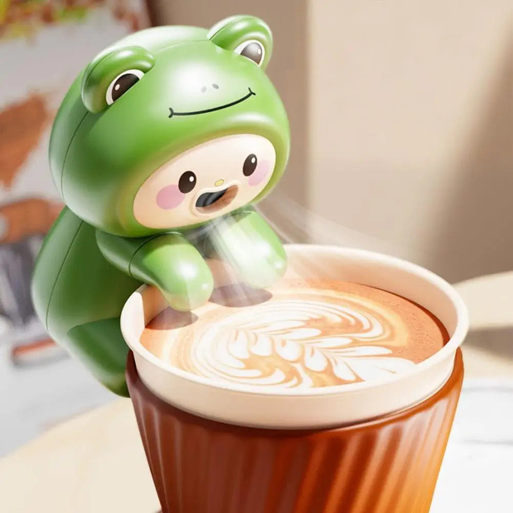 Portable Cup Clip Fan Cartoon Animal Food Cooling Fan with Lanyard for Hot Drinks Porridge Office Desk Home Dining Quake