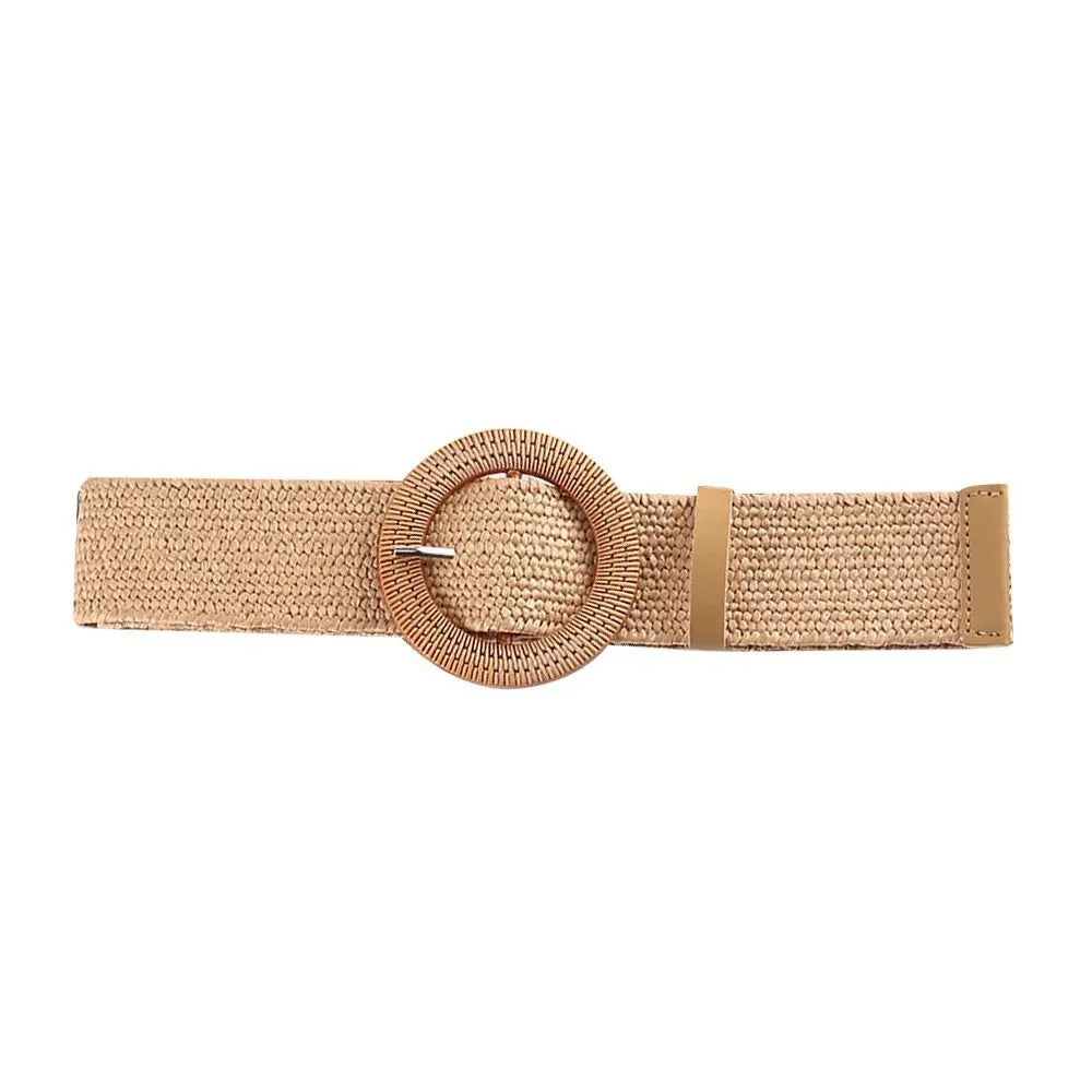 Summer Casual Elastic Braided Waistbelt Wide Straw Belt Waist Belt Quake Camel-Style 1