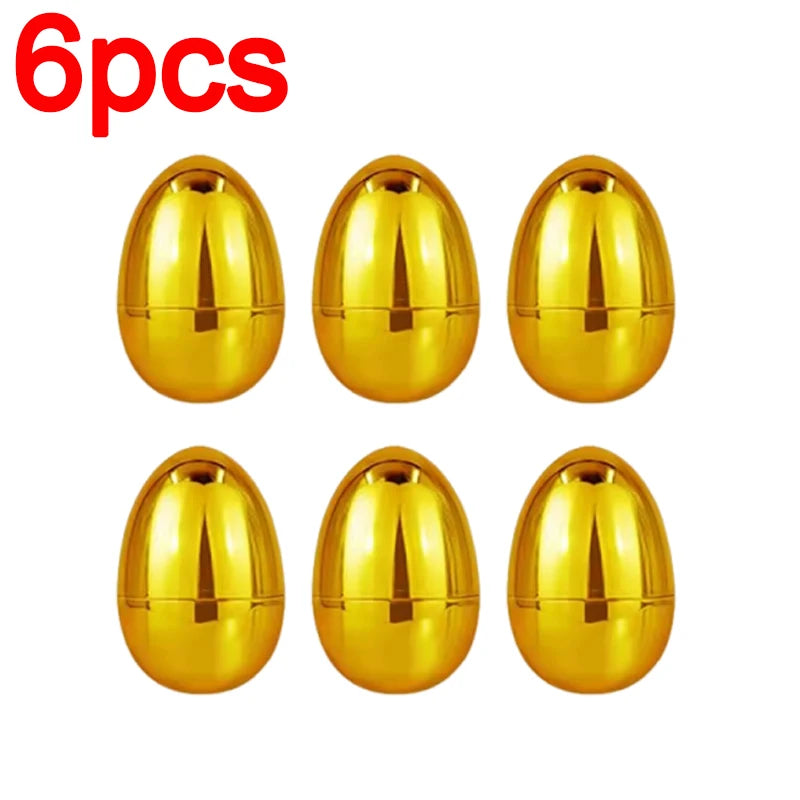 24/6PCS Golden Easter Eggs Plastic Empty Easter Egg Party Yard Game Prizes Supplies Children's Toys DIY Easter Home Decoration Quake 6PCS
