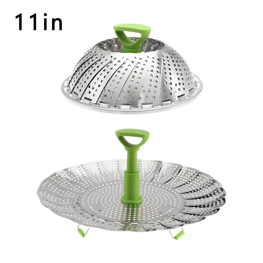 Stainless Steel Folding Steamer Basket Lotus Adjustable Vegetable Steamer Insert for Pot Pressure Cooker Fruit Basket Drainer Quake 11inch