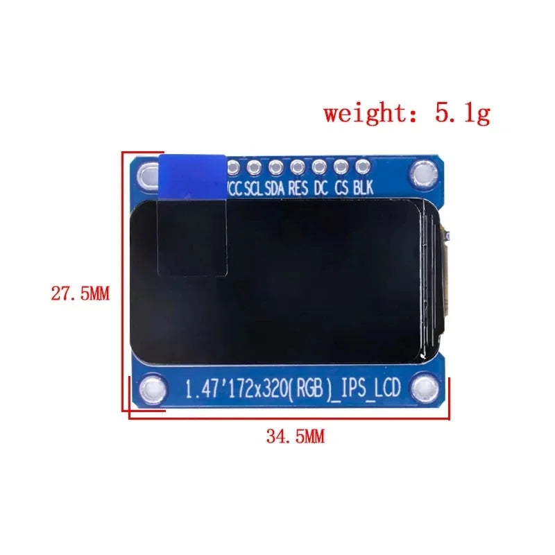 1.47" 1.47 inch 172x320 SPI Full Color TFT HD IPS Screen LCD LED Display Module 172*320 ST7789 Controller 3.3V SPI Interface Quake