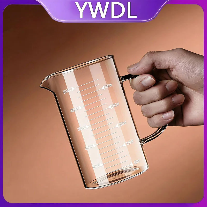 YWDL 1PCS Glass Measuring Cup With Handle High Borosilicate Kitchen Milk Coffee Mug Heat-resistant Cup Laboratory Beaker Quake