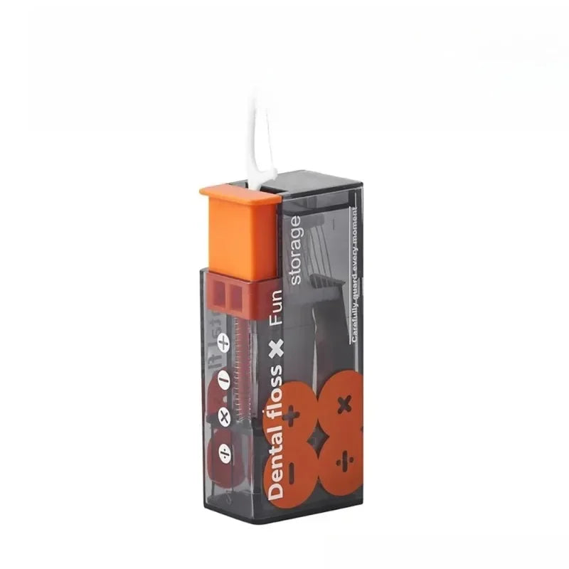 Portable Floss Dispenser Includes 10Pcs Floss Automatic Ejectable Floss Organiser Oral Care Press-on Disposable Flossing Sticks Quake Orange