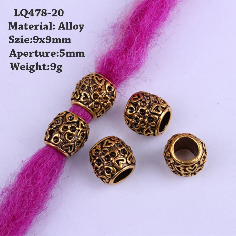 5 Pcs Hair Braids Reggae Dirty Braid Decorative Beads Styling Tools Silver Gold Dread Dreadlock Beads Rings for Hair Accessories Quake LQ478-20