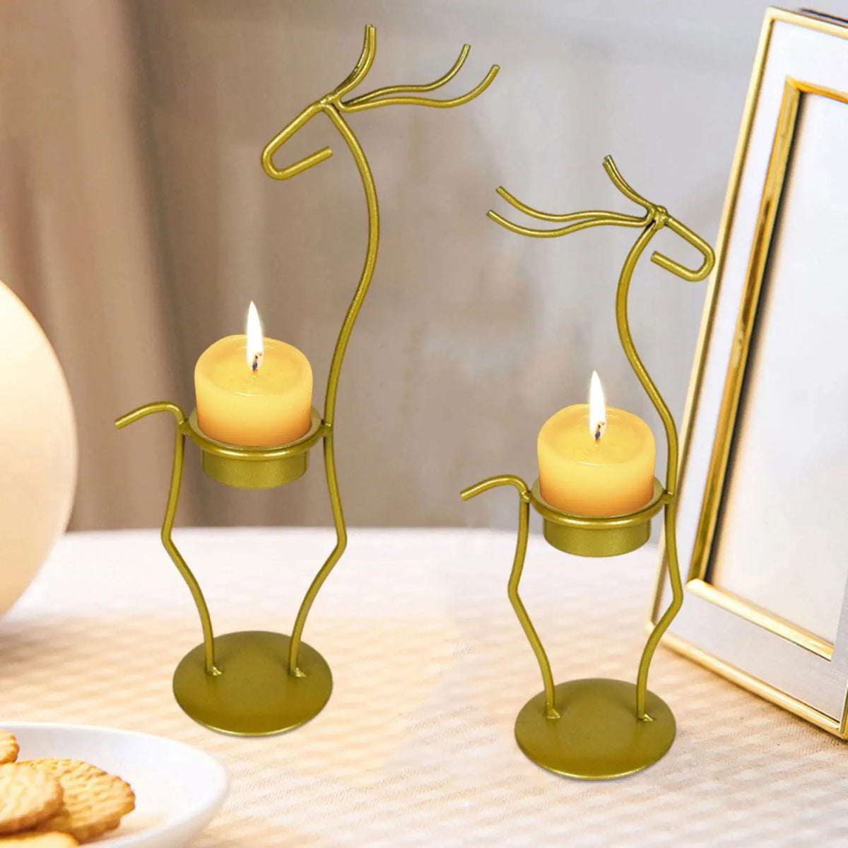 Metal Deer Candle Holders for Pillar Candles Candle Stick Holders Iron Standing Table Centerpieces for Party Anniversary Quake Gold