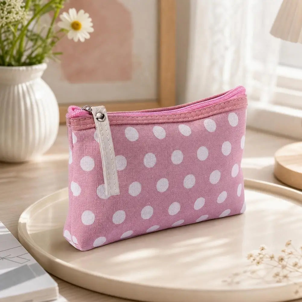 Portable Small Cute Polka Dot Canvas Makeup Bag for Women Girls Simple Travel Lipsticks Organizer Cosmetic Pouch with Zipper Quake