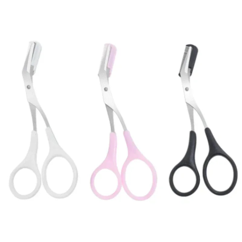 vvocci Women's Eyebrow Trimmer Scissors with Built-in Comb – Stainless Steel Precision Grooming Scissor for Beauty & Makeup Quake M27 Multi-3Pcs