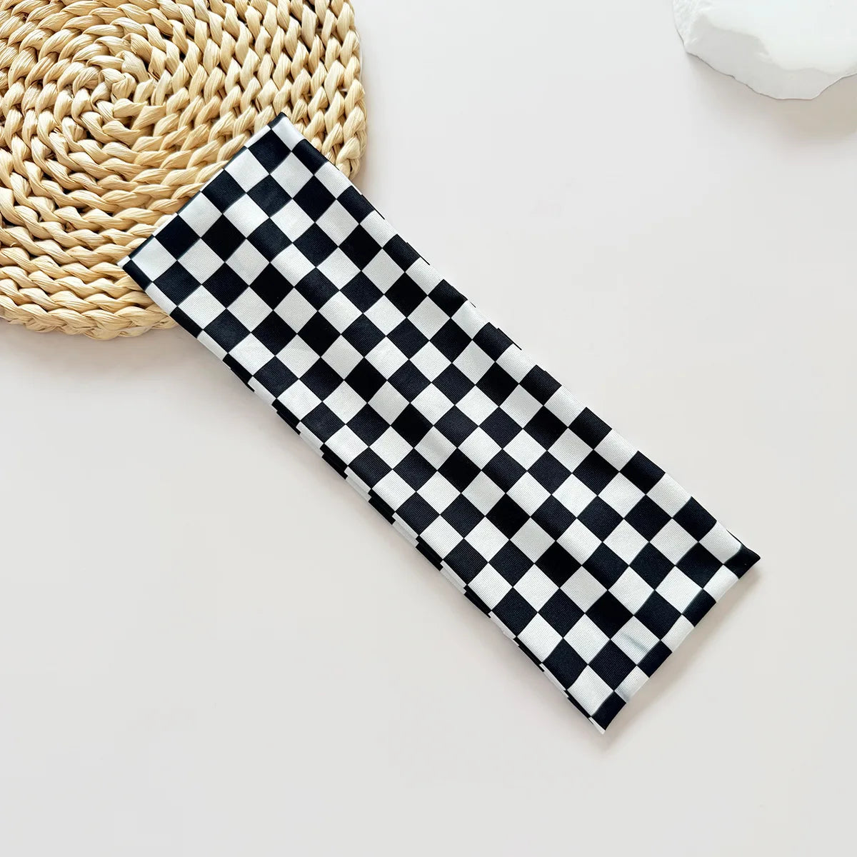 Chequered Headband Fashion Plaid Widened Elastic Headband Hair Styling Accessories for Sports Fitness Sweat-absorbing Hairband Quake black white