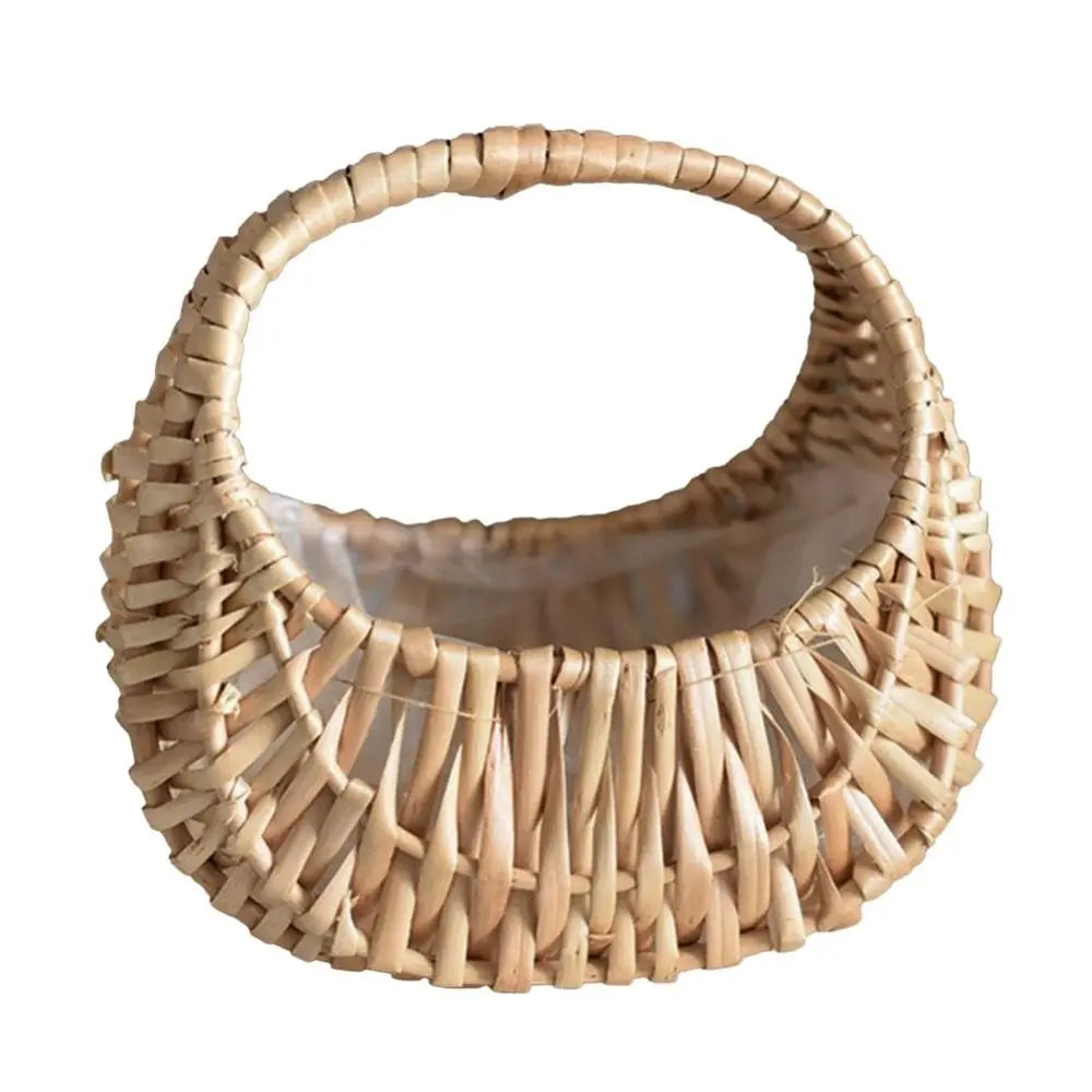 Willow Rattan Flower Girl Baskets Yellow Woven Basket Flower Arrangement Basket Sturdy Storage With Handle Quake Yellow