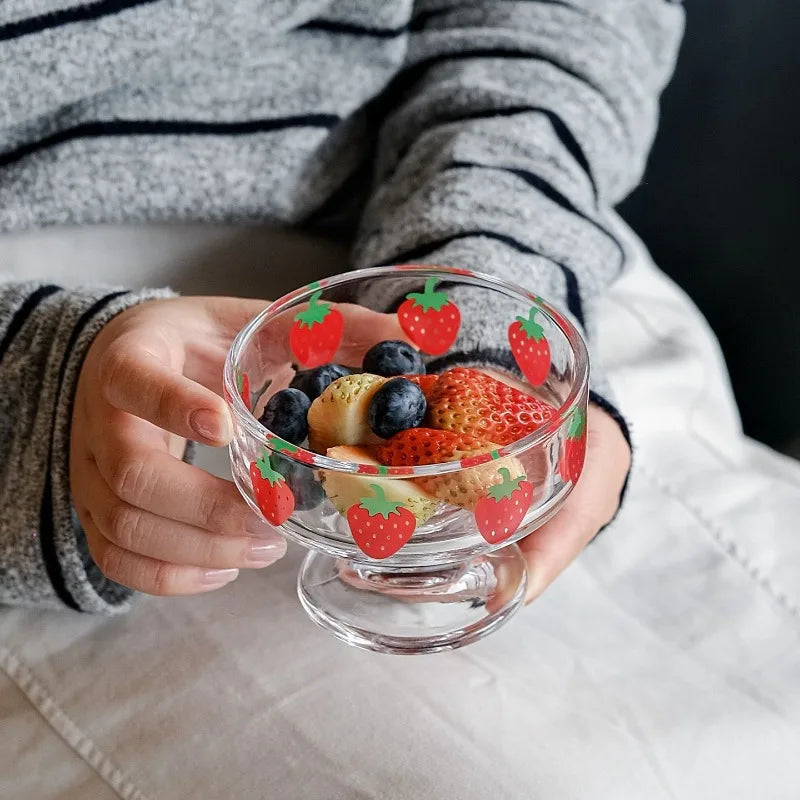 Cute Strawberry Ice Cream Bowl Children's Home Ice Cream High Footed Bowl Fruit Salad Dessert Bowl Quake