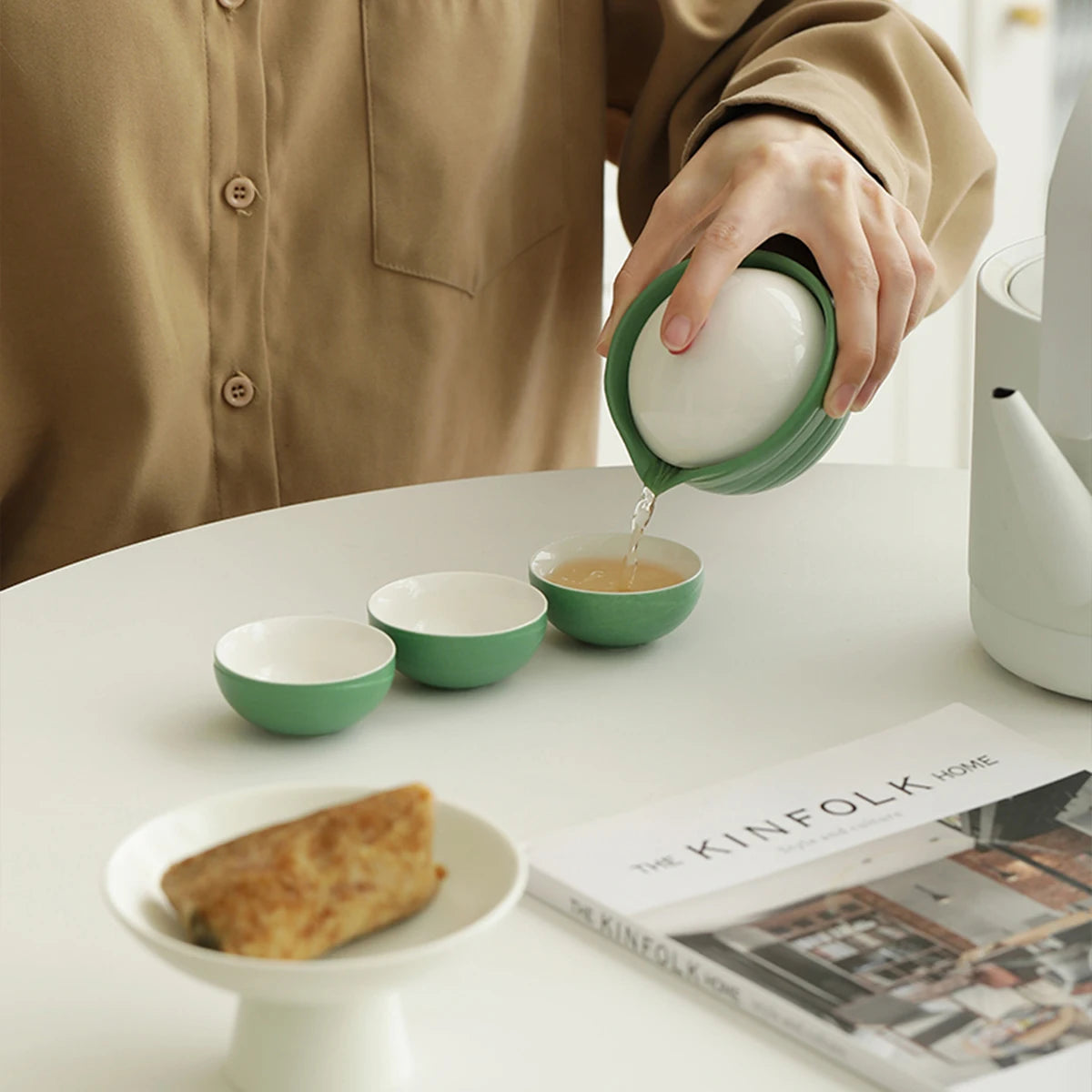 1Set Portable Travel Tea Set Outdoor Camping Quick Cup Creative Simple Single Person Teapot Zongzi‑Shaped Tea Drinking Kit Quake