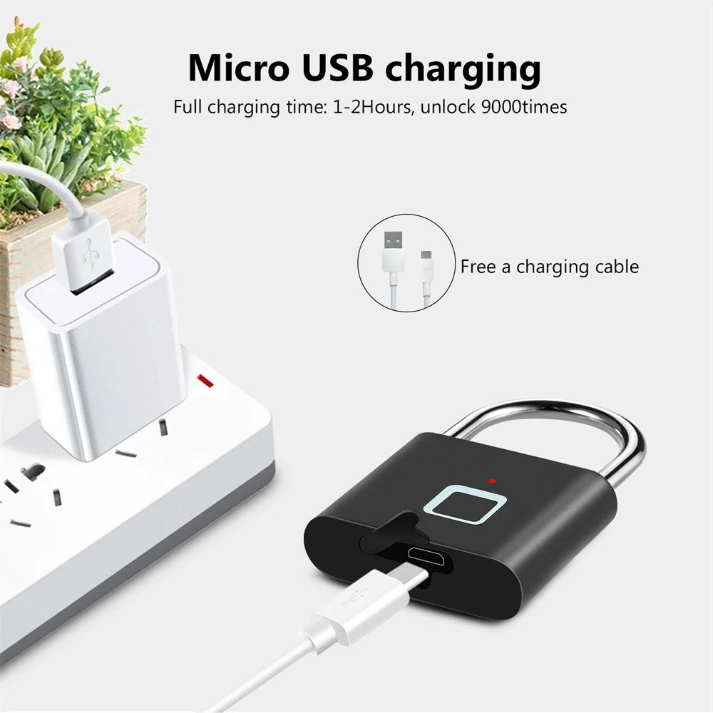 Smart Fingerprint Padlock Waterproof Fingerprint Keyless Door Lock Type C Rechargeable Security Padlock for House Quake