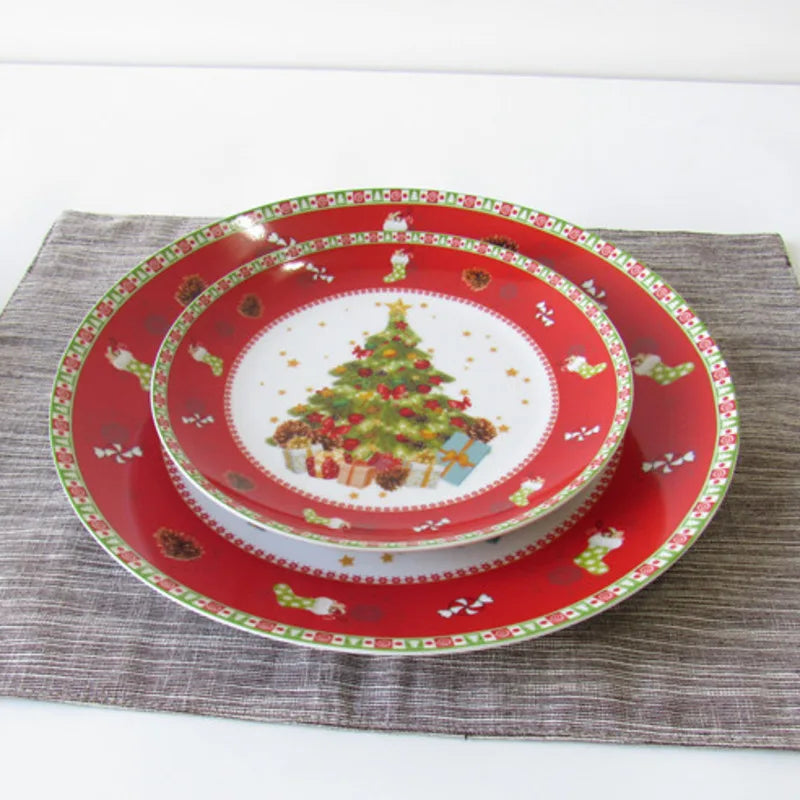 Christmas Ceramic Steak Plates Beef Dessert Dish Fruit Snack Cake Plate Tableware Quake