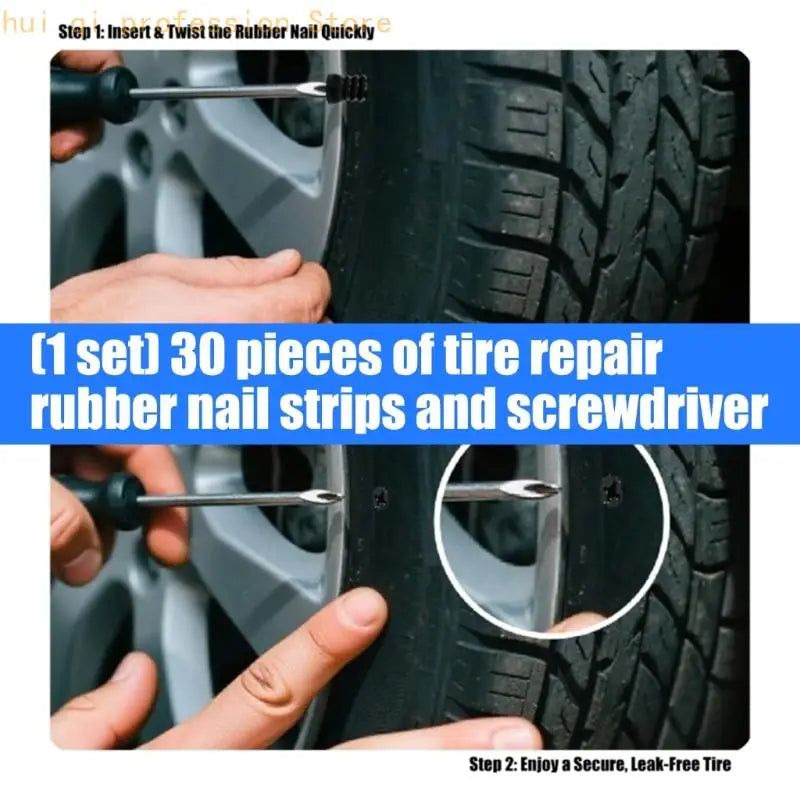 Carbon Steel Tire Plug With 30 Rubber Nails And Screwdriver For Vehicle H8WE Quake