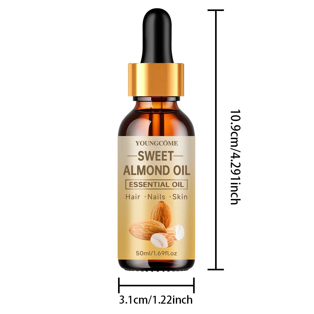 Pure natural sweet almond oil essential oil, hair moisturizer, suitable for hair, face and body,suitable for all hair types Quake 50ml