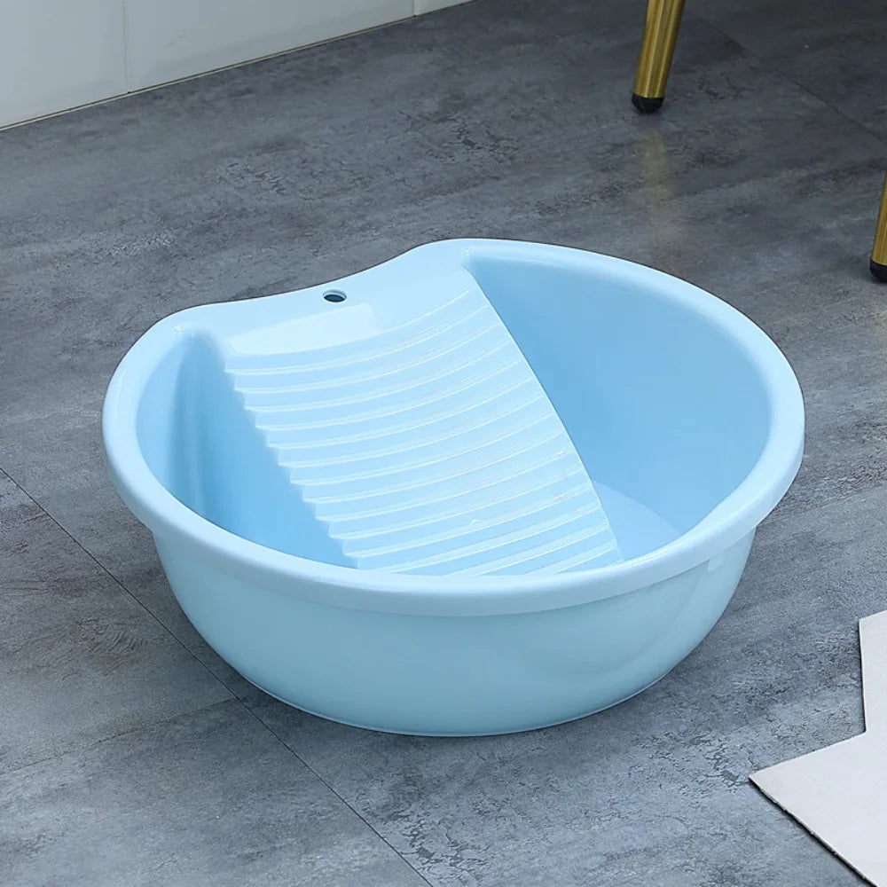 2IN1 Washboard Basin Thickened Plastic Underwear Cleaning Basin Convenient Non-Slip Laundry Tub For Hand Washing Clothes Quake Blue
