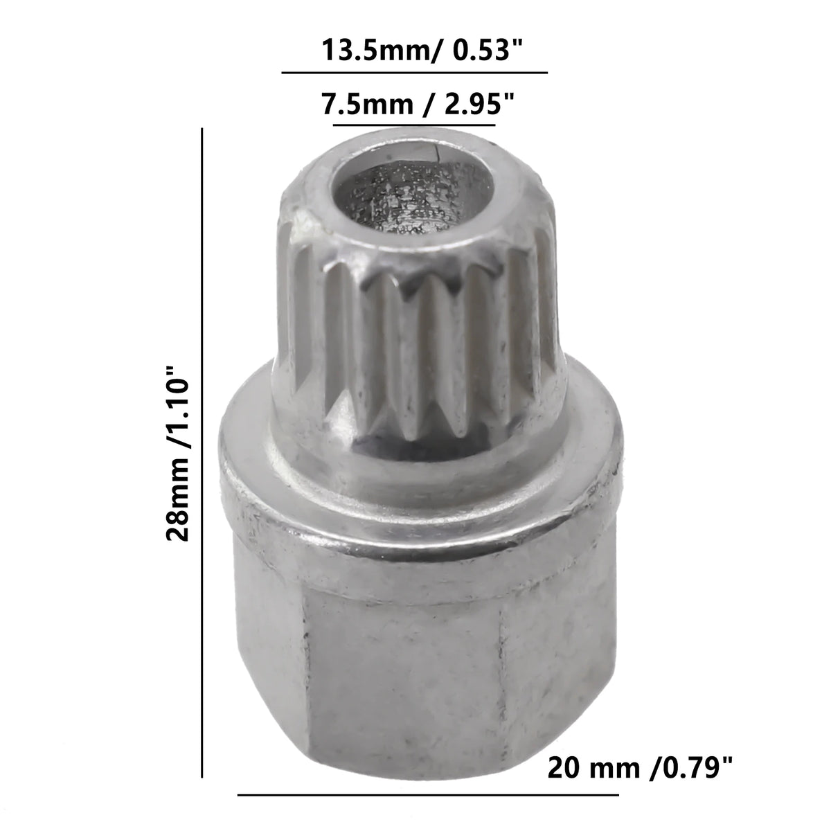 Removal Tool Wheel Lock Lug Nut Hollow Lug Nut Screw Removal Key Silver Tone Steel Wheel Lock 20 X 28mm 34/18PT Quake