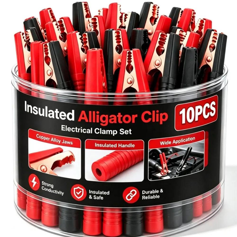 10/1PCS 100A Insulation Alligator Clips Black Red Set for Circuit Testing Multimeter Test Plug Adapter Cable Probes Connector Quake