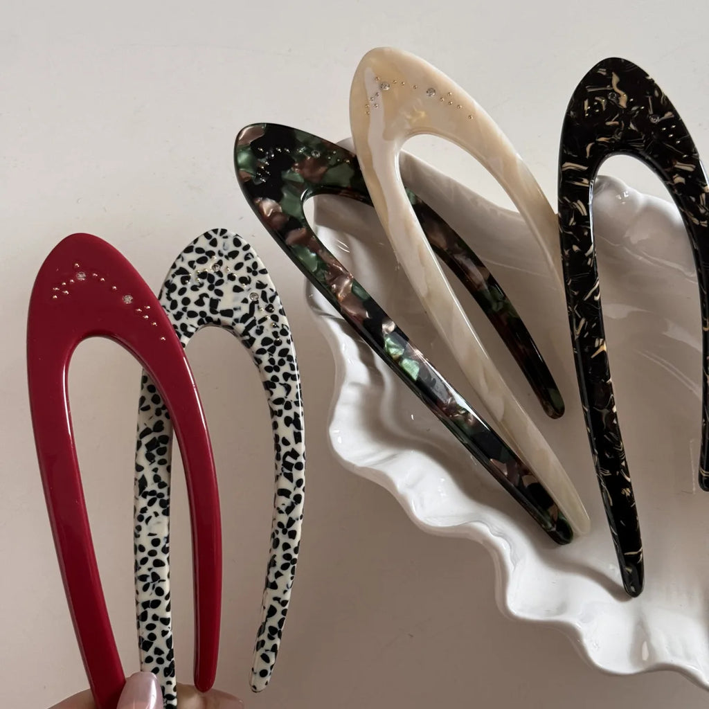 French Style Thicken Acetate U Shape Hairpin High-end Leopard Print Hair Stcik Back Head Daily Wear Versatile Hair Fork Braiders Quake