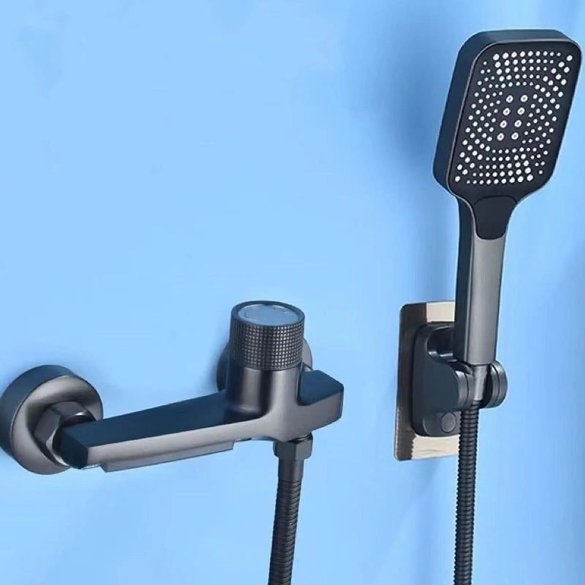 Bathtub Faucet with Hand Shower Set High Temperature Resistant with Rotating Gear Simple Hot and Cold Water Wall Mounted Quake