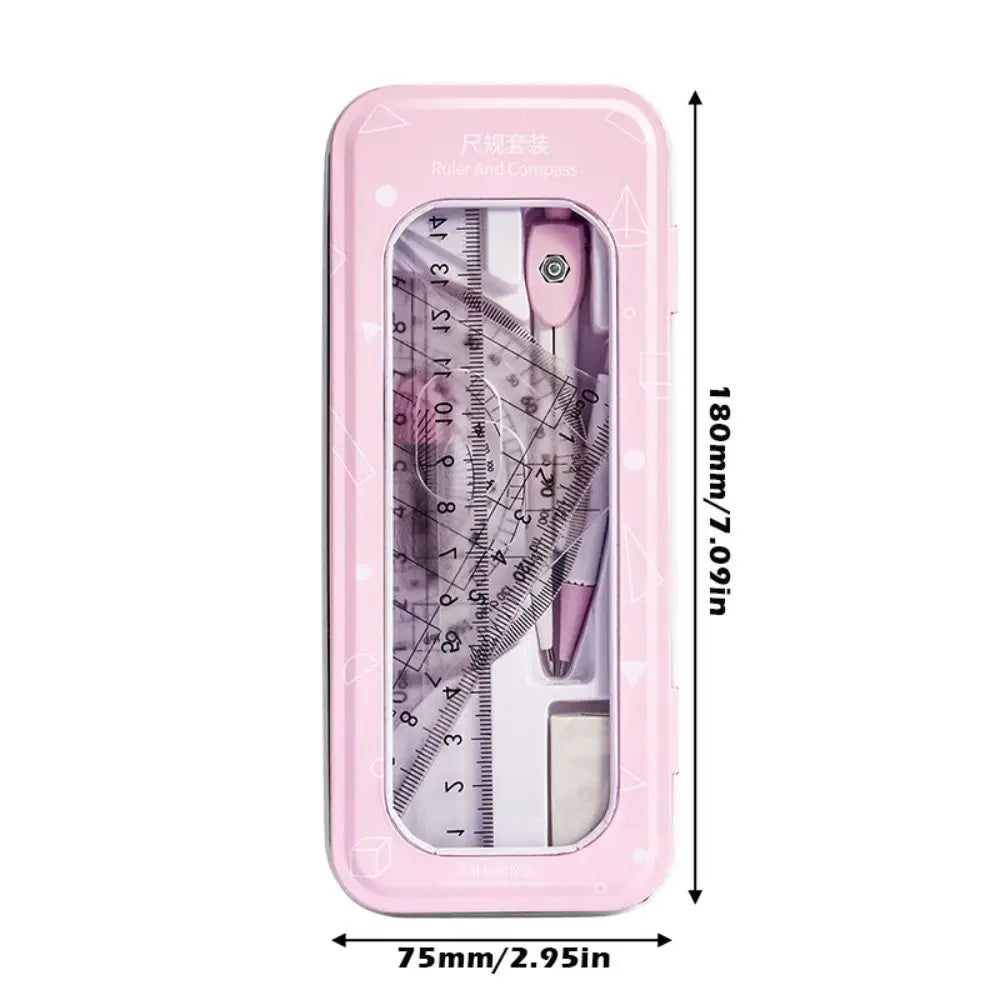 8PCS/Set High Quality Plastic Ruler Compasses Set Eraser Transparent Protractor Set Square Straight Ruler Drawing Tool Students Quake