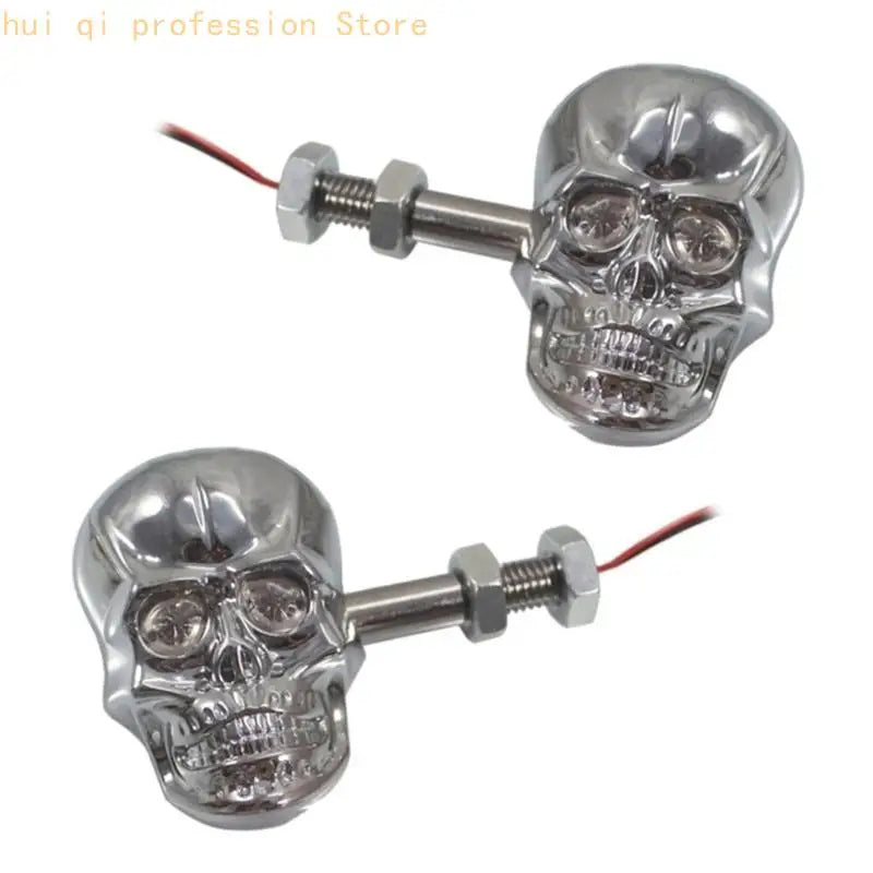 1 Pair 12V Motorbike LED Turn Lights Punk Skull Turn Lights H8WE Quake Silver CN
