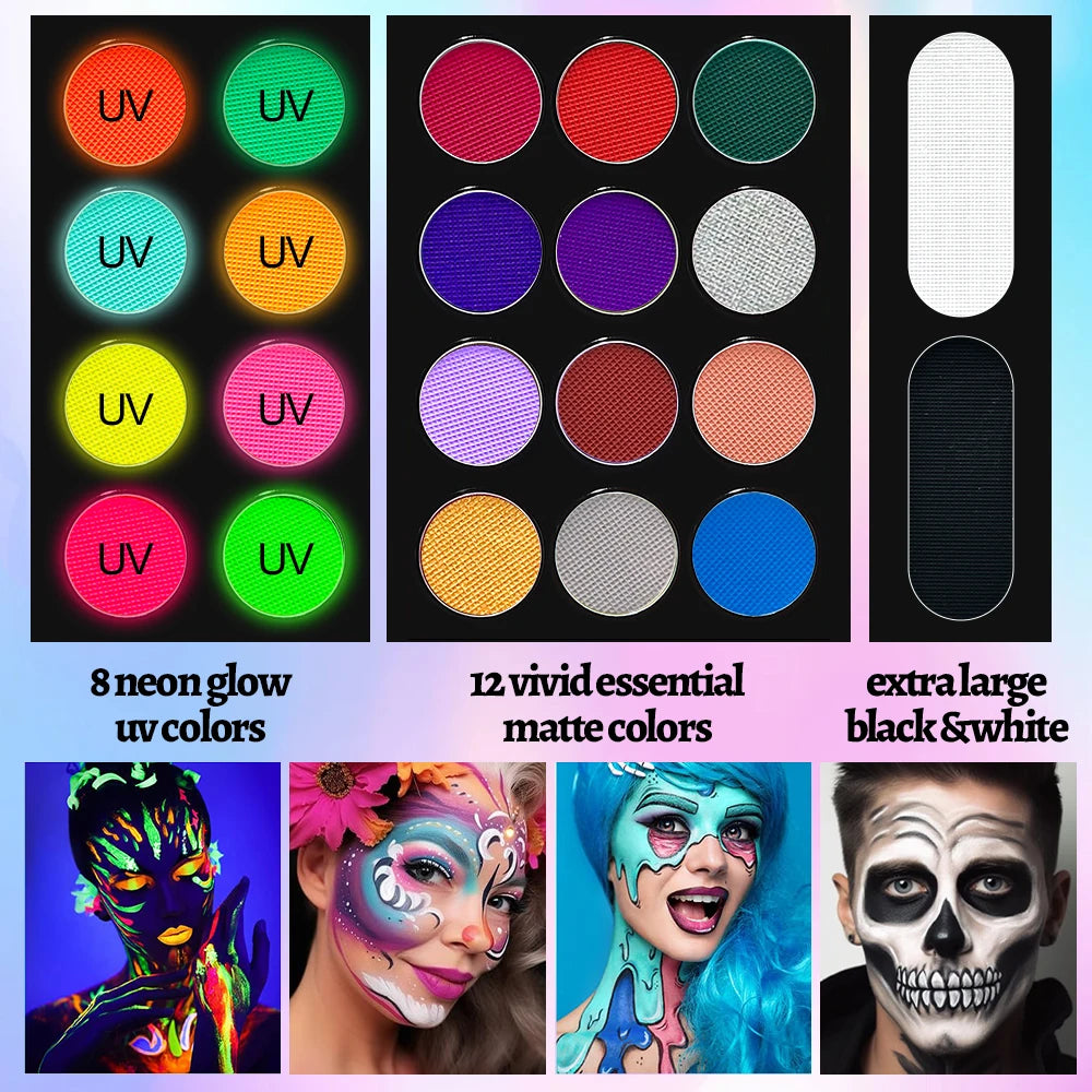22 Color Face Body Painting Kit for Kids Adults,Face Paint Makeup Palette with Brush,Halloween Carnival Artist Cosplay Art Party Quake