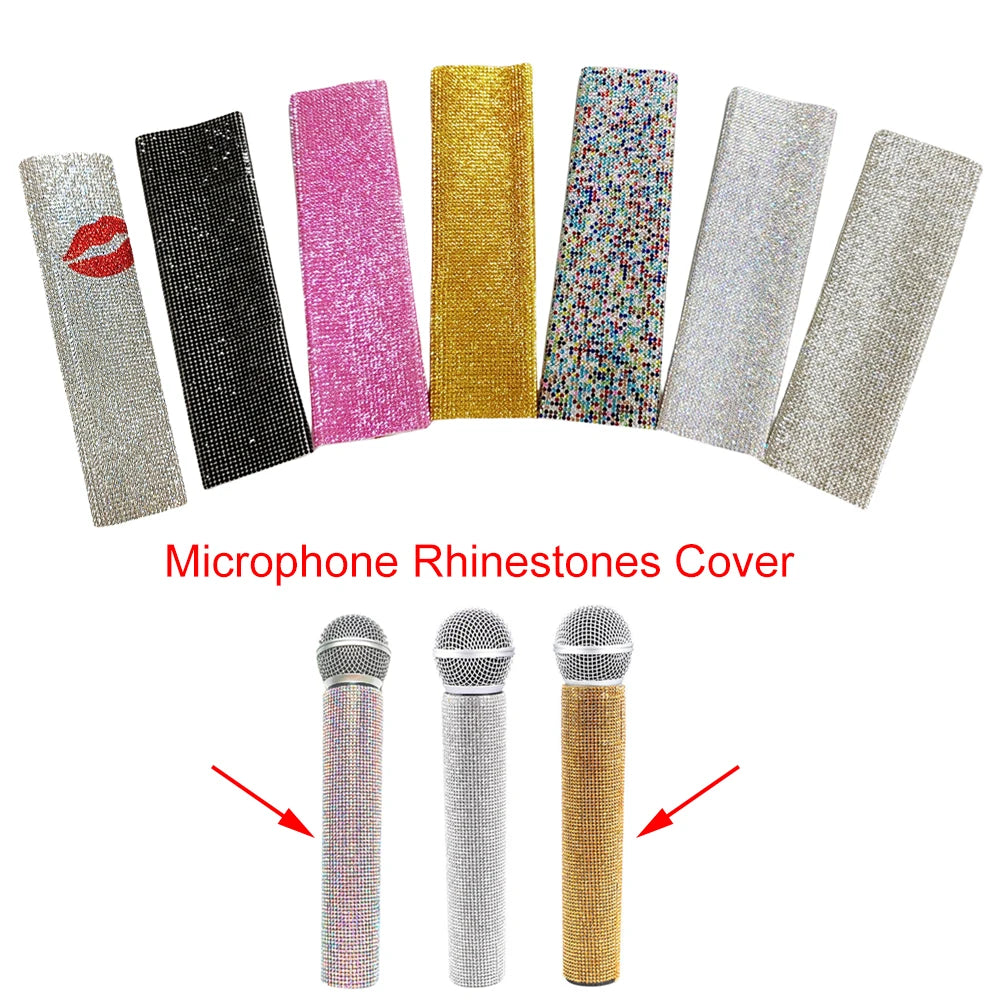 Rhinestones Microphone Cover,Wireless Microphone Decorative Sleeve For Disco, Stage,Party,TV Show Quake