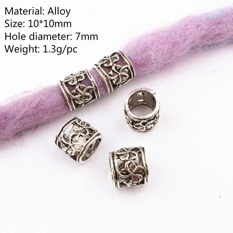 5 Pcs Viking Beads 12 Kinds 5mm Silver Beads for Braiding Dreadlock Hair Decor Cuff Clip Beaded Hair Scrunchies Tibet Bead Tube Quake NO.3