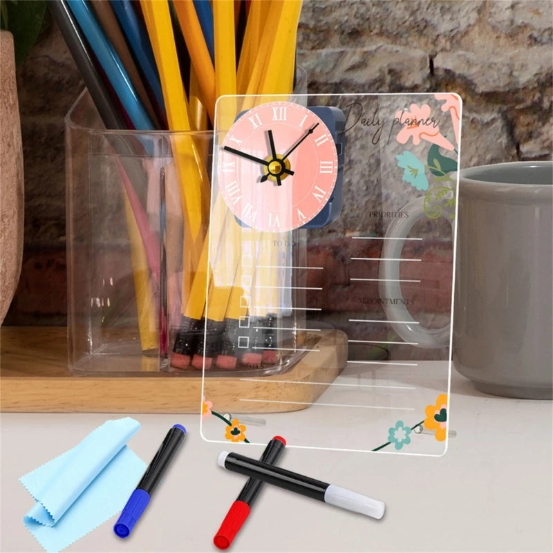 Standing Acrylic Board To-do-list Board with Clock, Office Desk Memo Board Weekly Planner To-do-list Checklist Board K1KF Quake