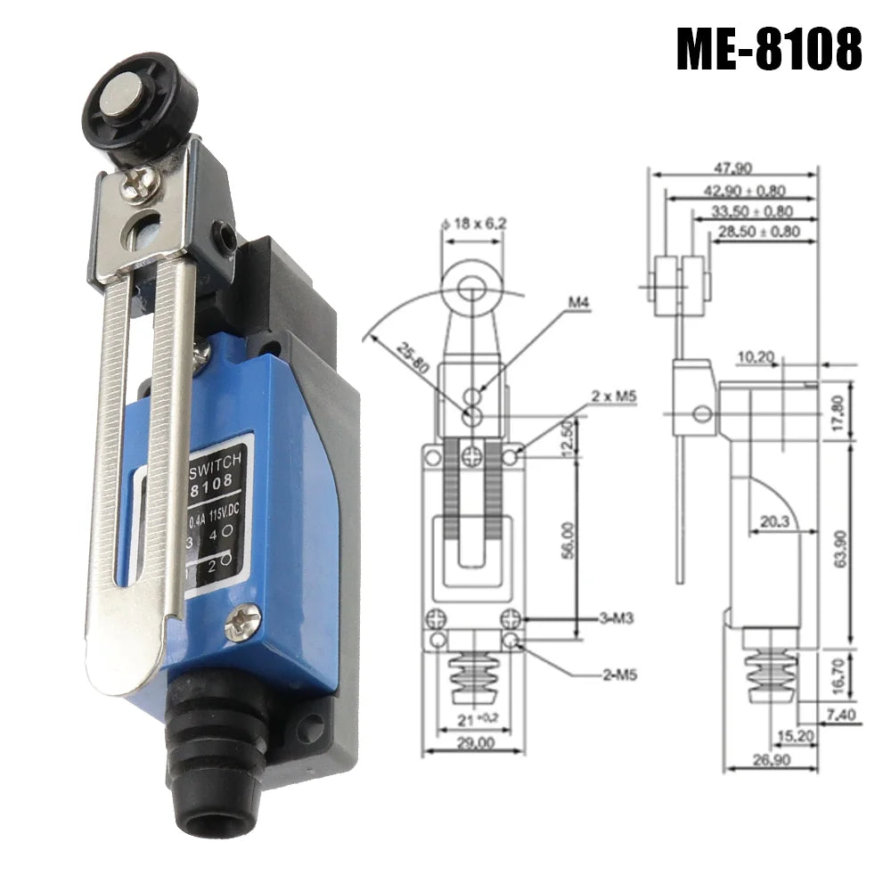 ME-8104 ME-8107 ME-8108 ME-8111 ME-8112 ME-8166 -8169 Limit Switch Rotary Adjustable Roller Lever Arm Travel Switch AC250V NO NC Quake ME-8108