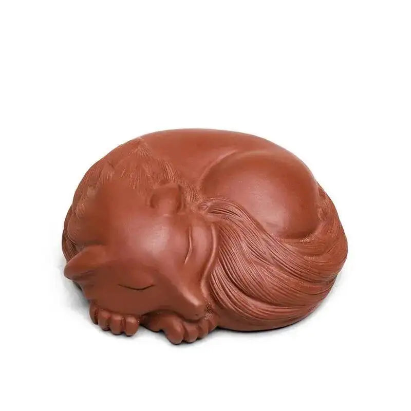 Zisha Tea Pet Fox Ornament Nine-tailed Fox Sculpture Tea Tray Decoration Accessories Tea Play Quake