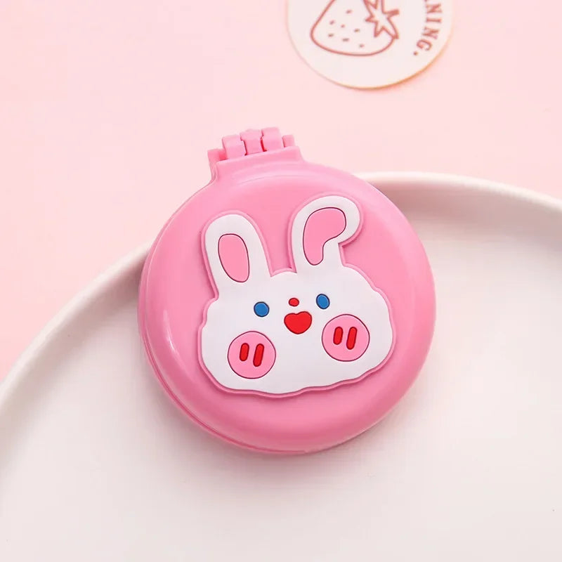 New Strawberry Folding Air Bag Combs with Mirrors Compact Pocket Size Travel Hair Brush Cosmetic Mirrors Head Massager Relaxing Quake pink rabbit
