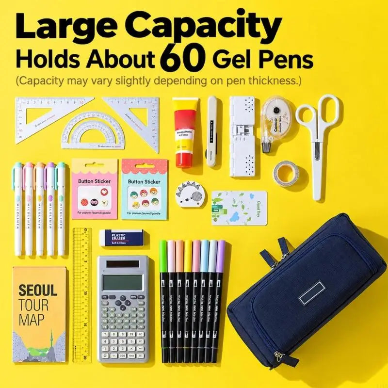 Multi Compartment Pencil Case with Visible Interior Pocket and Sectioned Storage for School, Office, Drawing, and K1KF Quake