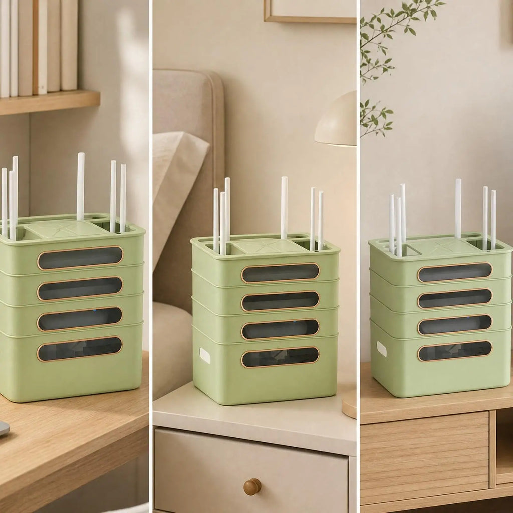 Router and Cable Organizer Box Space-Saving for Desk, Television Area Quake