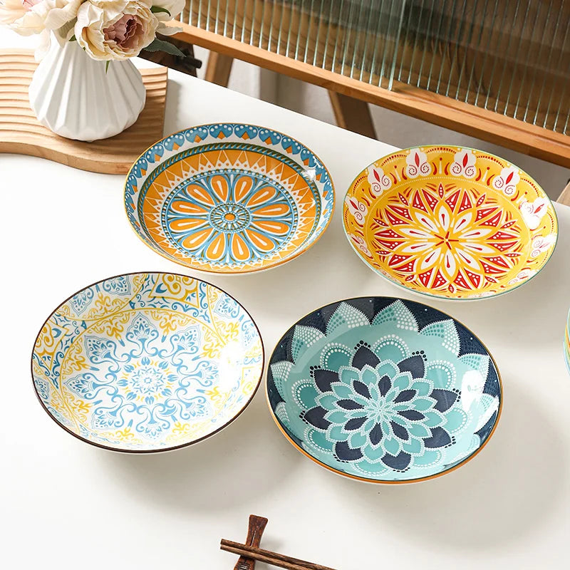 16-Piece Bohemian Ceramic Dinnerware Set for 4 People Plate Bowl Spoon Dish Kitchen Restaurant Tableware Quake