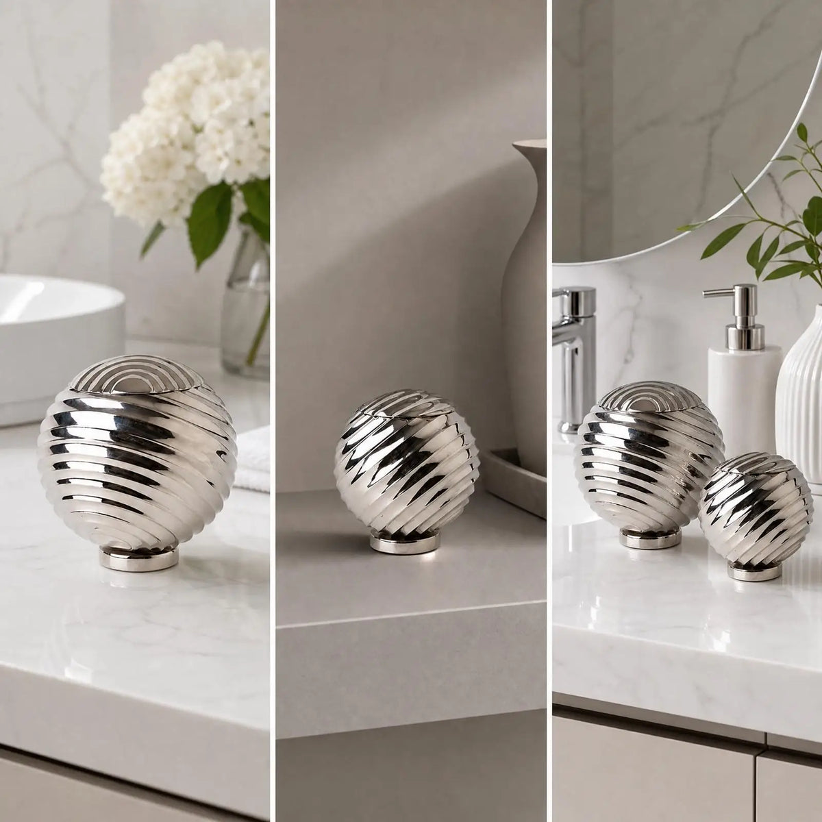 Aluminum Spherical Storage Jar with Raised Swirl Design Airtight Lid for Cosmetic Organizing Quake