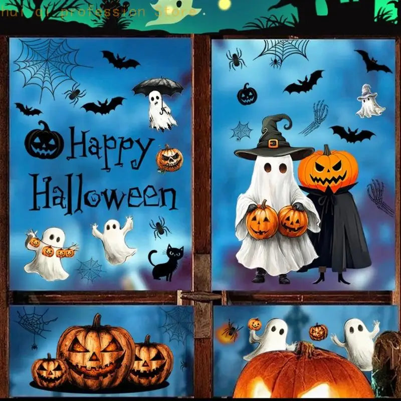 Removable Halloween Glass Panel Decals Electrostatic PVC Sticker, Seasonal Clings foHousehold Display Areas H8WE Quake