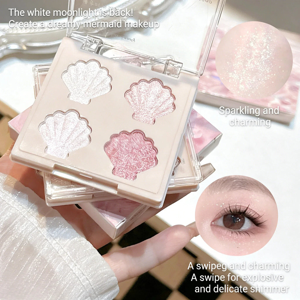 Shimmering Star Shell 9-Color Eyeshadow Palette Mermaid Sparkle Glitter Highlighter Eye Makeup for Graduation Party Glam Quake