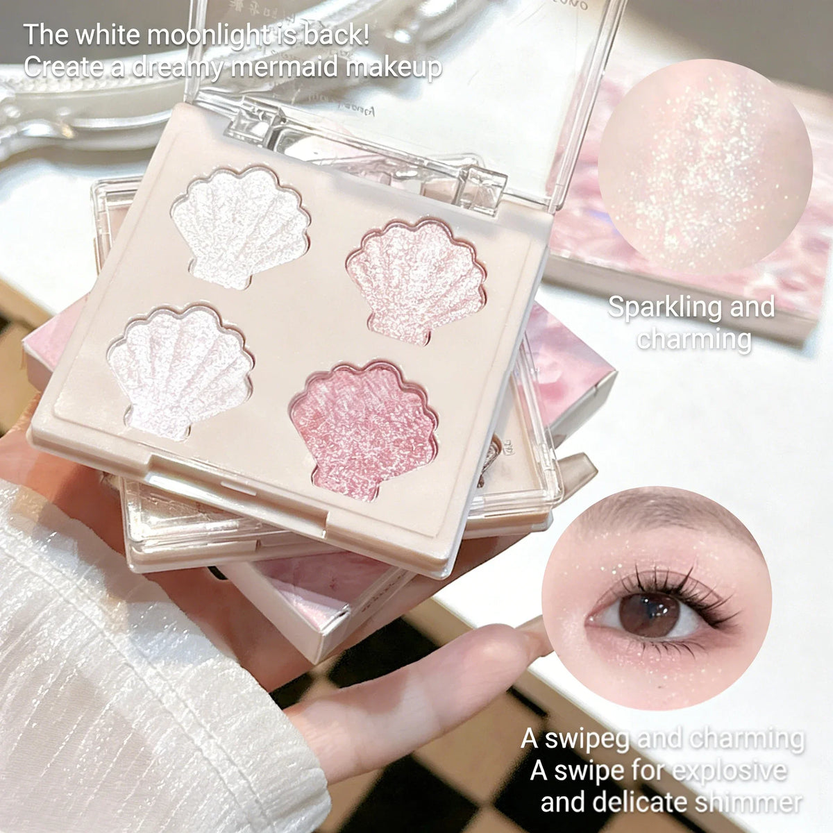 Shimmering Star Shell 9-Color Eyeshadow Palette Mermaid Sparkle Glitter Highlighter Eye Makeup for Graduation Party Glam Quake